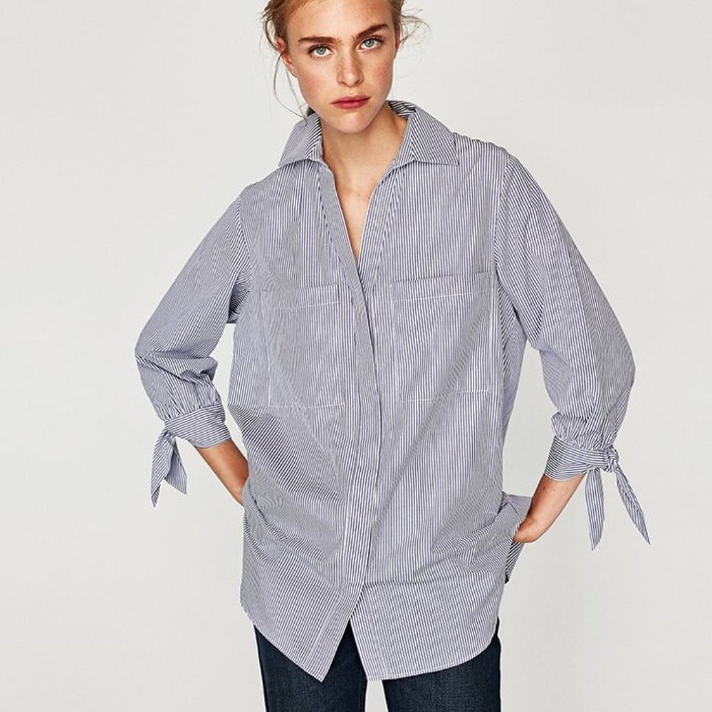 ZARA Striped Tunic Button Up Shirt